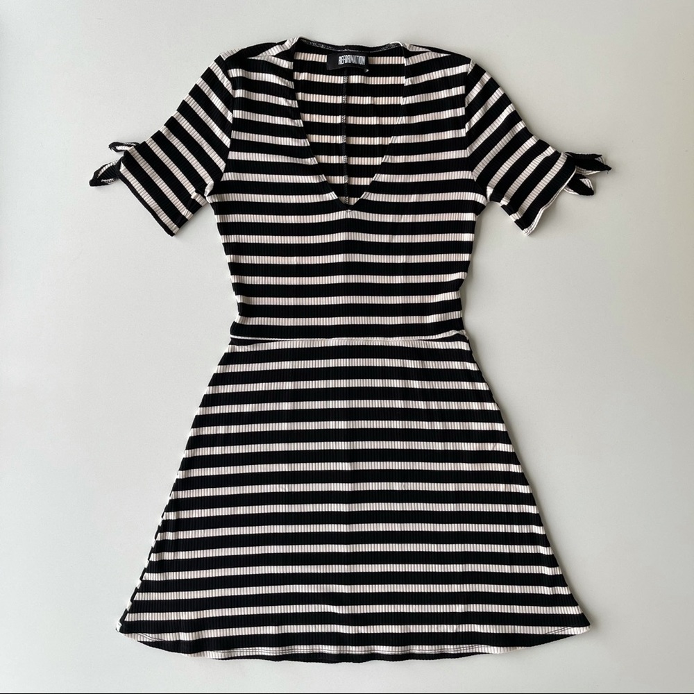 Reformation Striped Tie-Sleeve Dress M Eco Rib